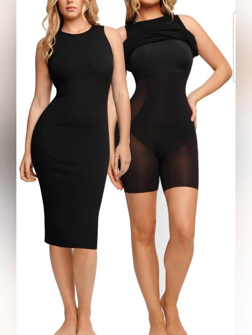 Popilush Women's Black Ribbed Bodycon Sleeveless Zipper Back Midi Dress Size L